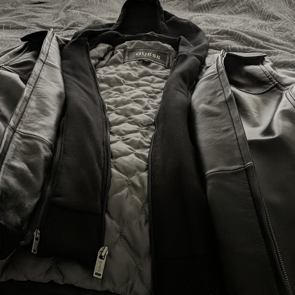 Guess Genuine Leather Hooded Jacket - Picture 3 of 5